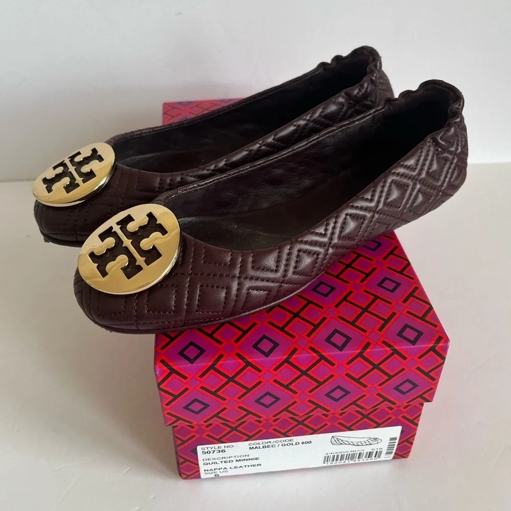 Tory Burch Quilted Minnie Nappa Leather Travel Ballet Flats size 6